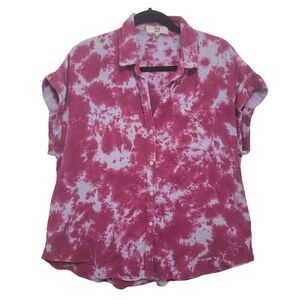 Boho Beachy Hippie Pink Tie Die Gauzy Cotton Short Sleeve Top in Large